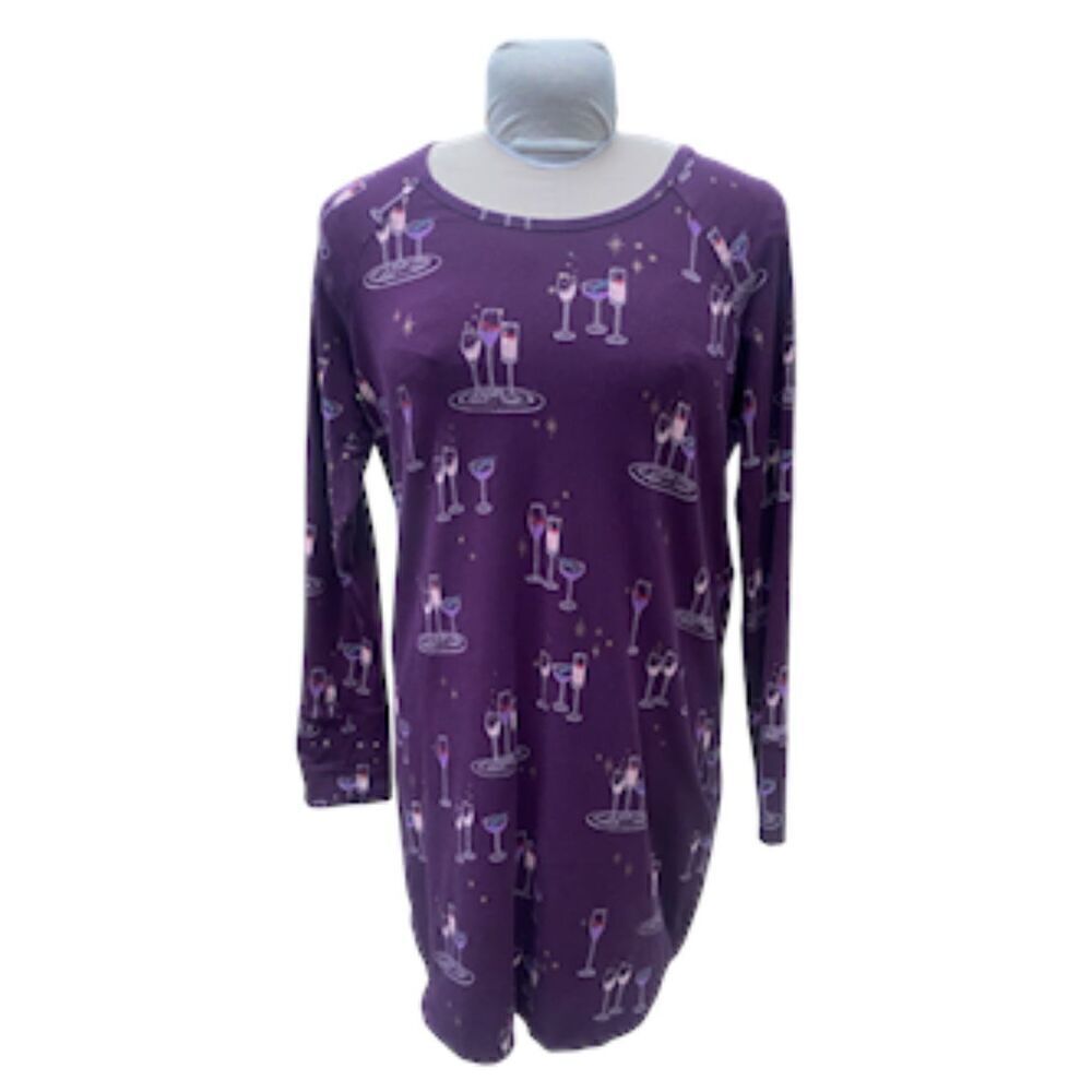 SOMA Sleep Shirt Sz. S Cocktail Glass Print Holidays NYE Cozy Loungewear